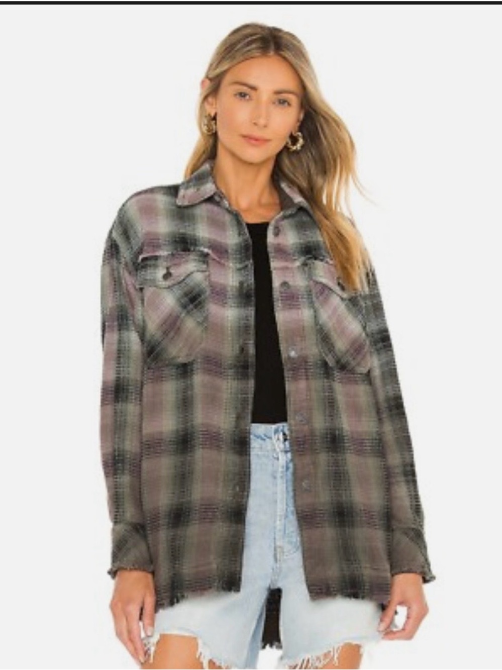 We The Free Arnelli Spanish Olive Plaid Shacket